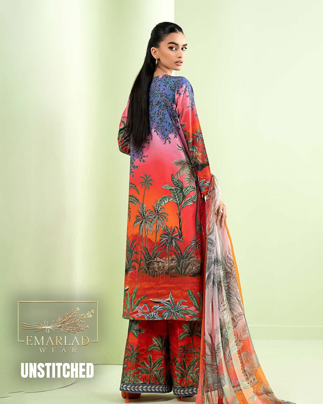 Maria B Tree Orange Lawn Embroidered 3 Piece Suit