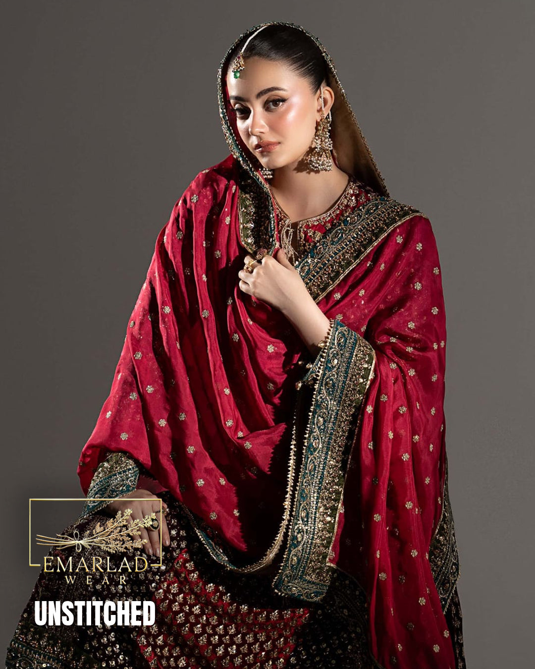 Maria B Maroon Embroidered 3 Piece Unstitched Formal Chiffon Suit – Premium Designer Dress