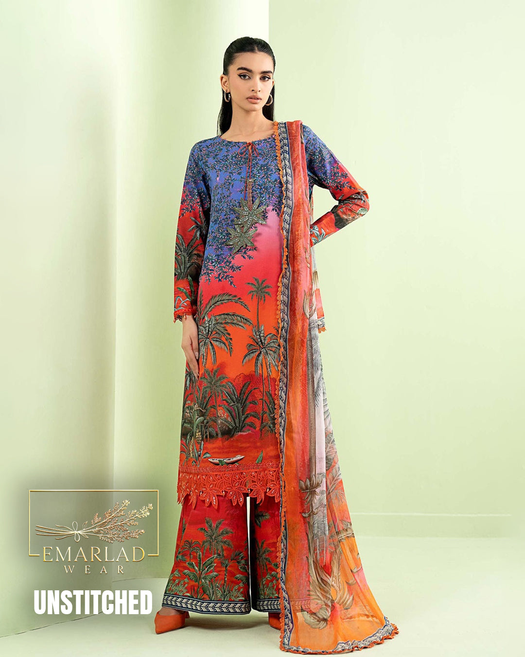 Maria B Tree Orange Lawn Embroidered 3 Piece Suit
