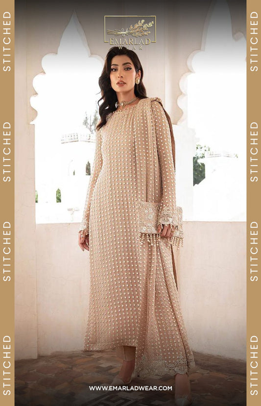 Barouqe Brown Formal Collection Stitched Chiffon Dress 3pc