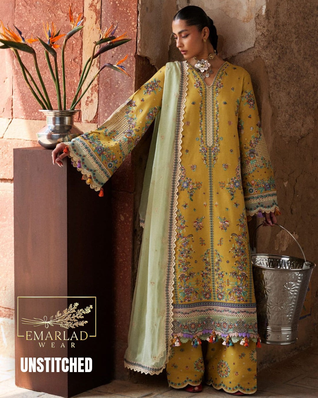 Hussain Rehar Lawn Collection 2026 Dhani 3 Piece Unstitched Embroidered Lawn Suit with Chiffon Dupatta