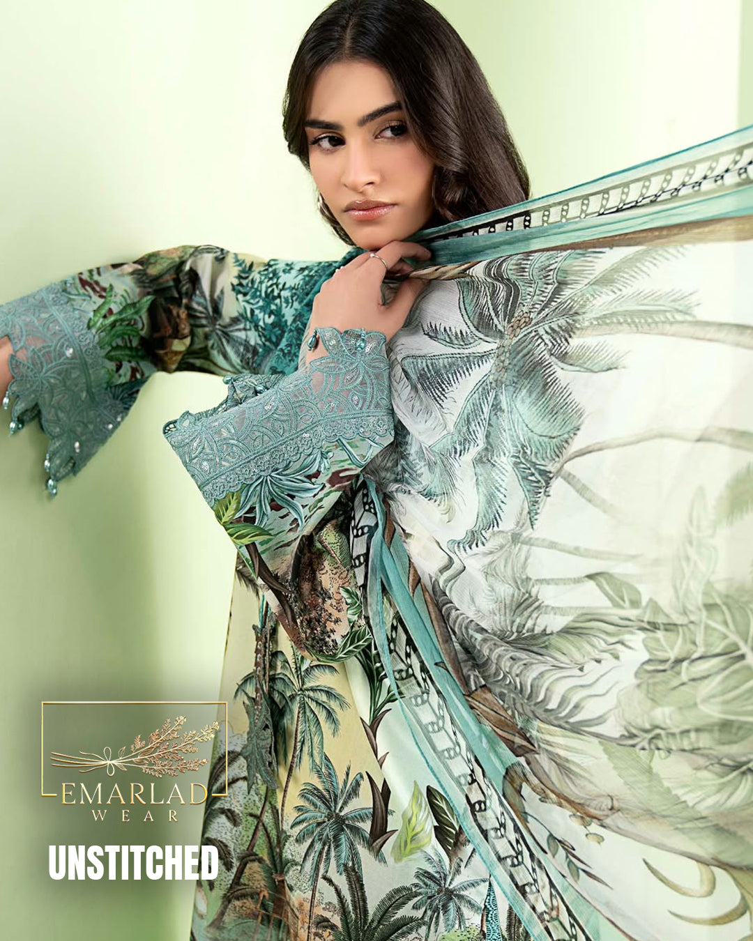 Maria B Tree Aqua Green Lawn Embroidered 3 Piece Suit