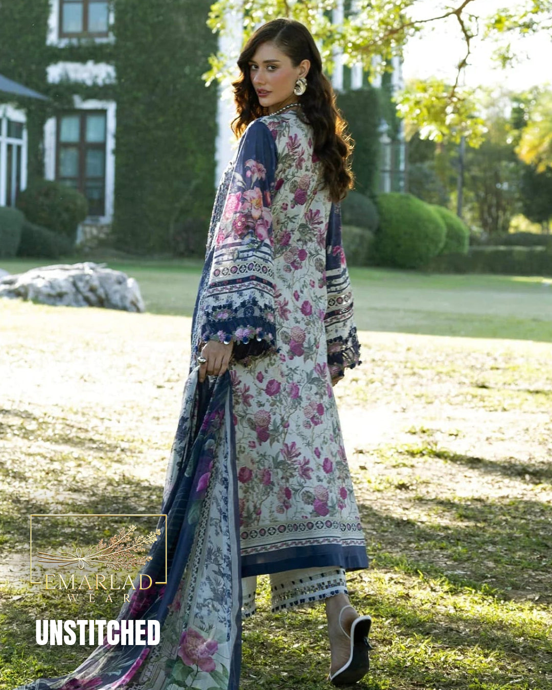 Elaaf Lawn Collection 2026 Skin Blue Design 2B 3 Piece Unstitched Printed Lawn Suit with Embroidered Chiffon Dupatta