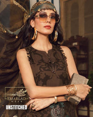 M.B Premium Digital Lawn 3 Piece Suit with 4-Side Appliqué Dupatta | Dark Brown