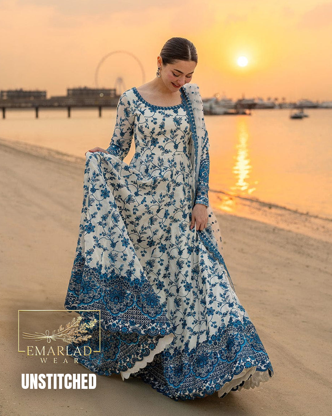 Faiza Saqlain Jehona White blue Luxury Lawn Suit 2026 – 3PC Fully Embroidered Dress with Net Dupatta