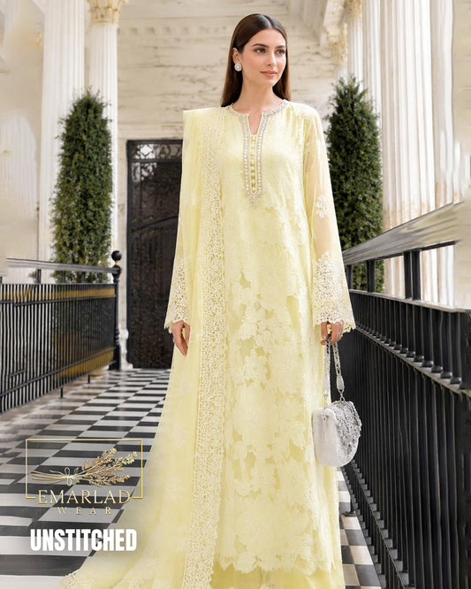 Maria B Luxury Lawn Embroidered 3PC Unstitched Lemon Suit EL-26-02 – Premium Summer Collection
