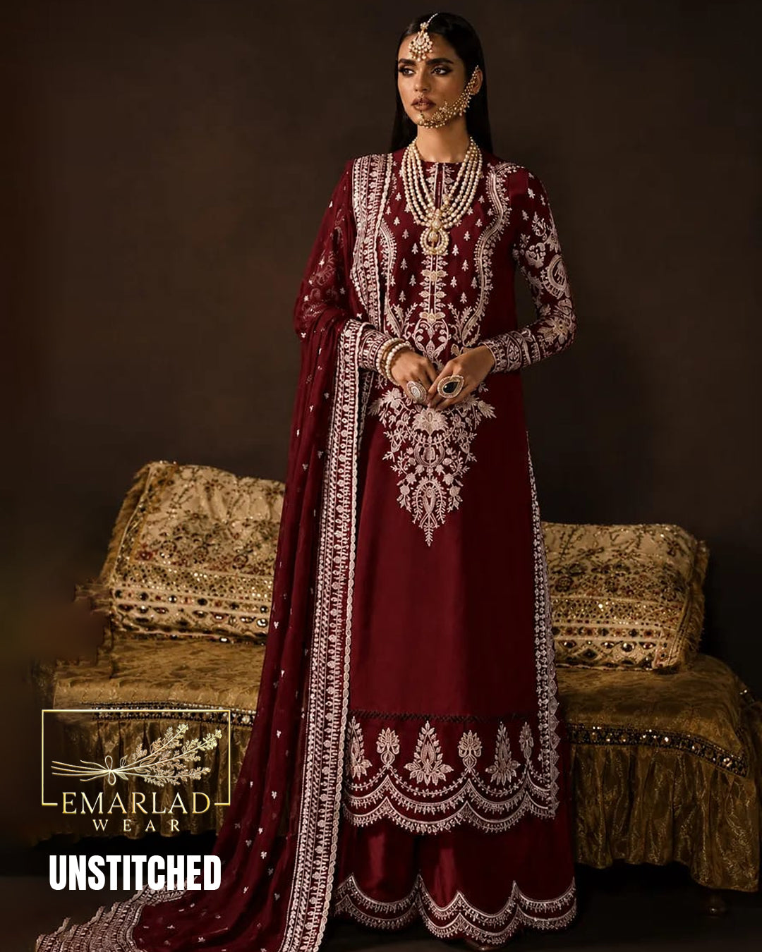 Afrozeh Mehroon Luxury Heavy Embroidered Chiffon Suit