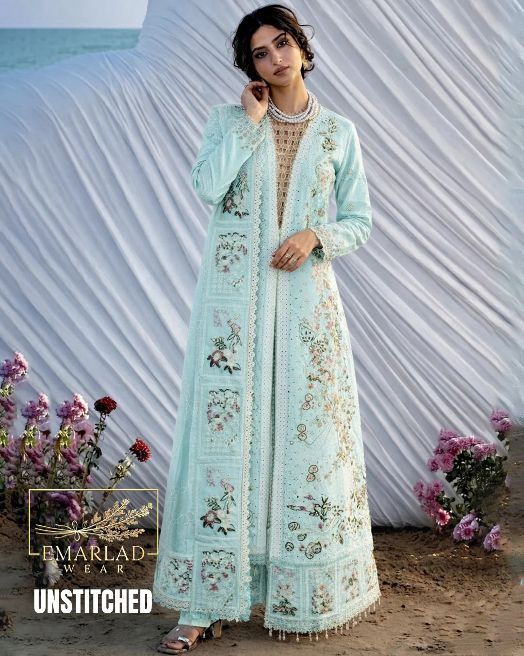 Seerne by Mahnoor Sea Green Luxury Lawn Embroidered 3 Piece Suit with Ready to Wear Dupatta