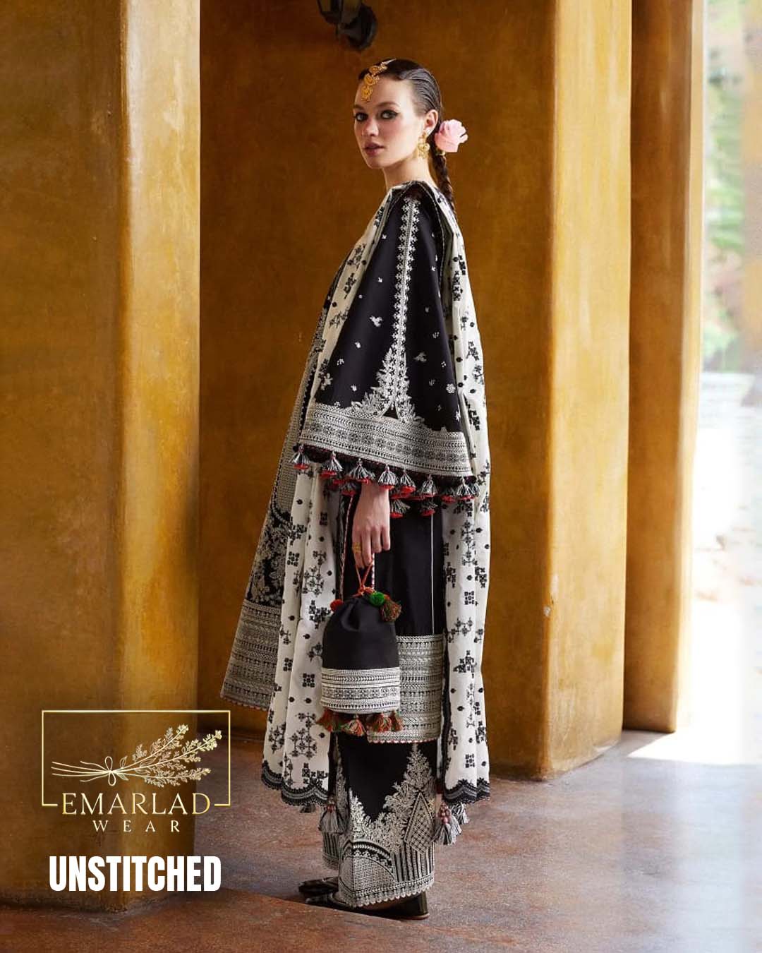 Hussain Rehar Black & white Embroidered Cotton collection Emarlad Wear Hussain Rehar Black & white Embroidered Cotton collection Emarlad Wear