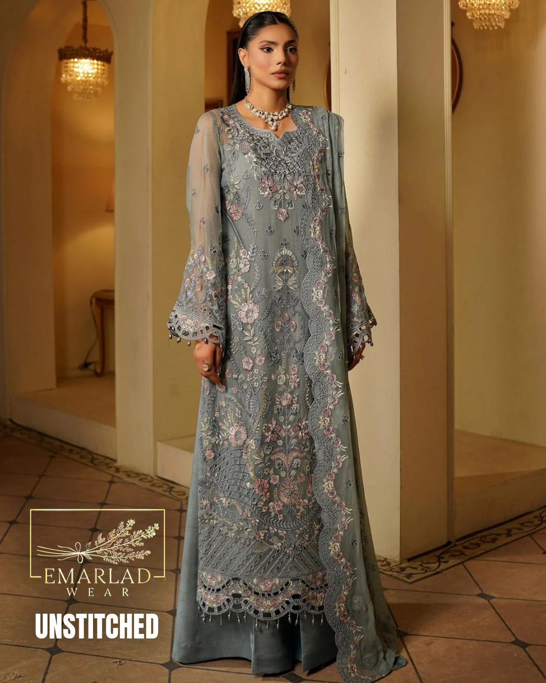 Maryum Maria Unstitched Replica Chiffon Suit with Malai Trouser