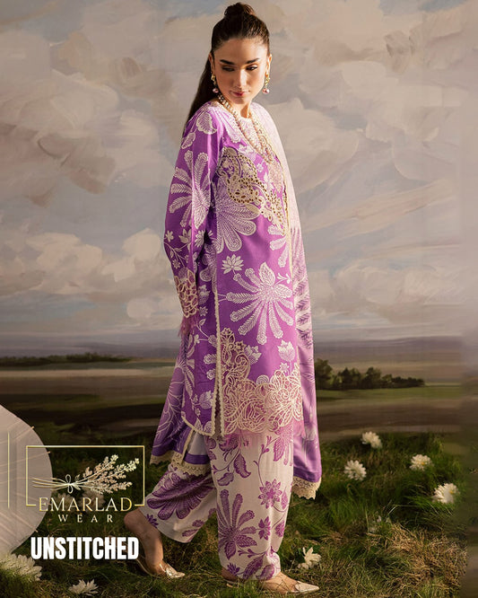 Mahnur K-10 Unstitched Printed Lawn Suit with Heavy Embroidery & Chiffon Dupatta