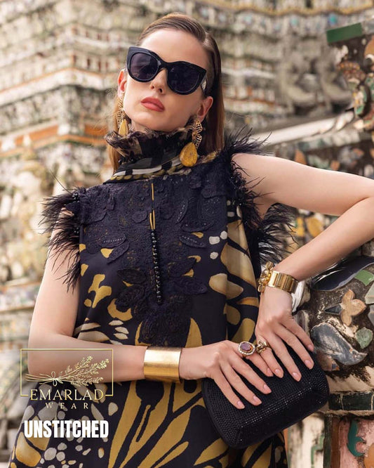 Maria B Golden Cheeta Lawn Suit with Chiffon Embroidered Dupatta