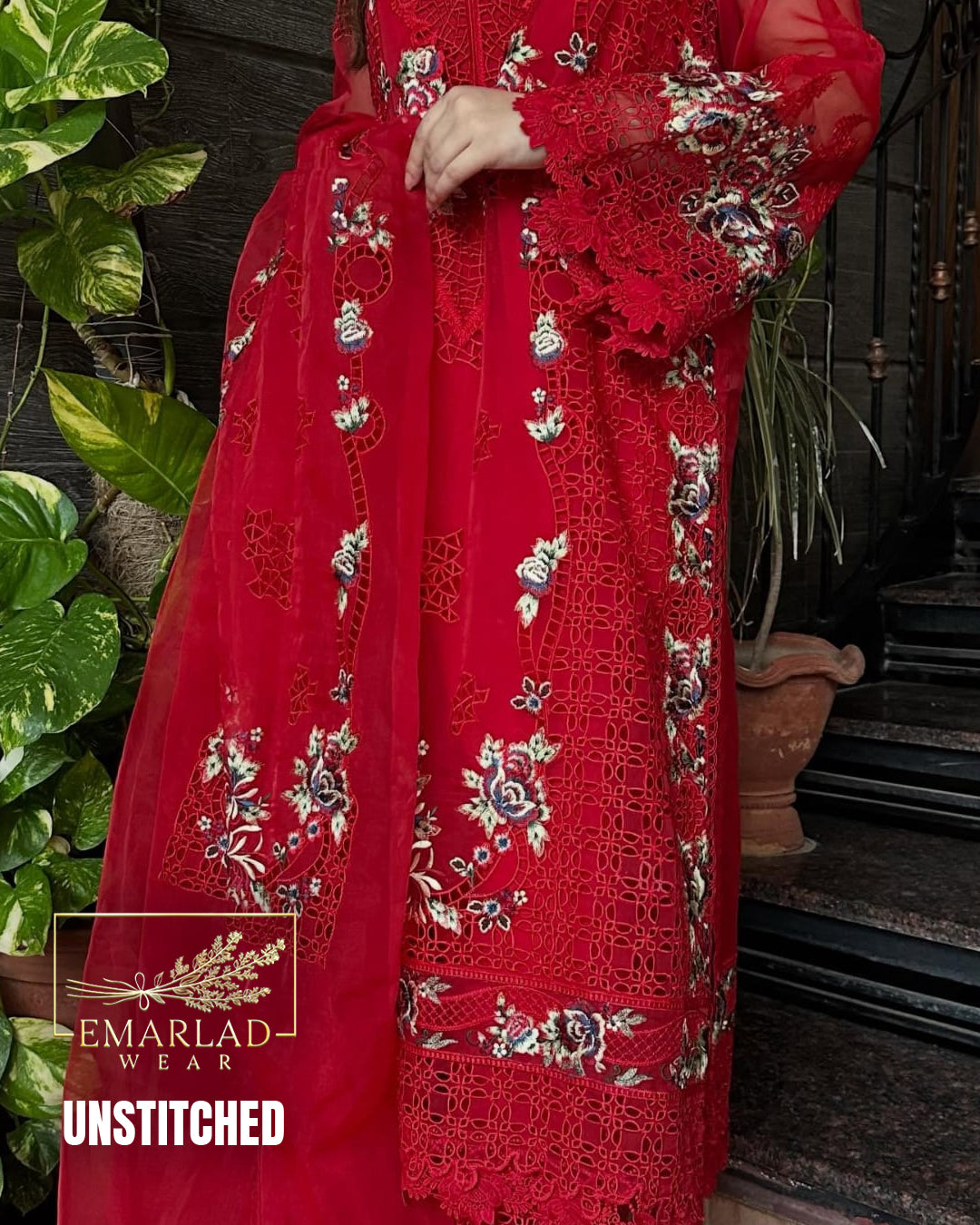 Aneelas Red Luxury Embroidered Lawn 3PC Suit – Premium Designer Collection