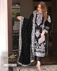 Aneelas Black Velvet Dress with Silver Embroidery – Luxury Formal Wear