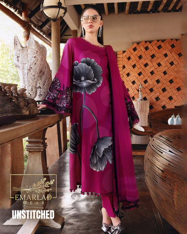 Maria B MPrints Lawn Collection 2026 Shocking Pink – 3 Piece Printed Lawn Suit with Embroidered Chiffon Dupatta