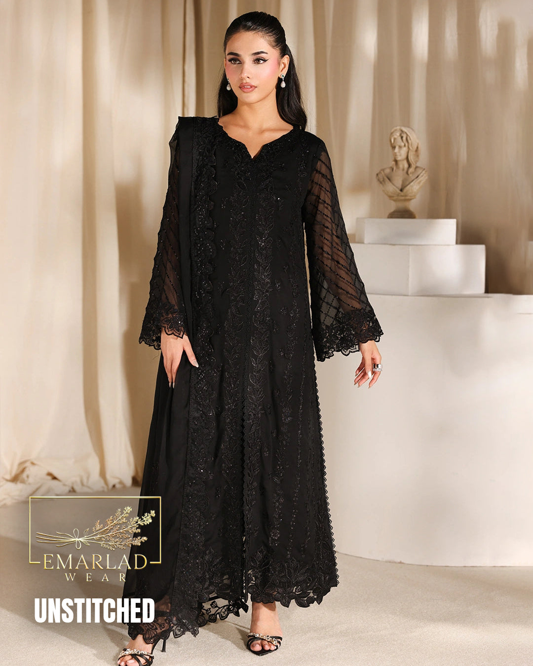 Azure Midnight Noir Jet Black Luxury Chiffon Design 2571