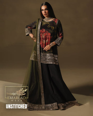 Charizma Fancy Organza Dupatta 3PC Unstitched Lawn – Black | Premium Lawn 2026