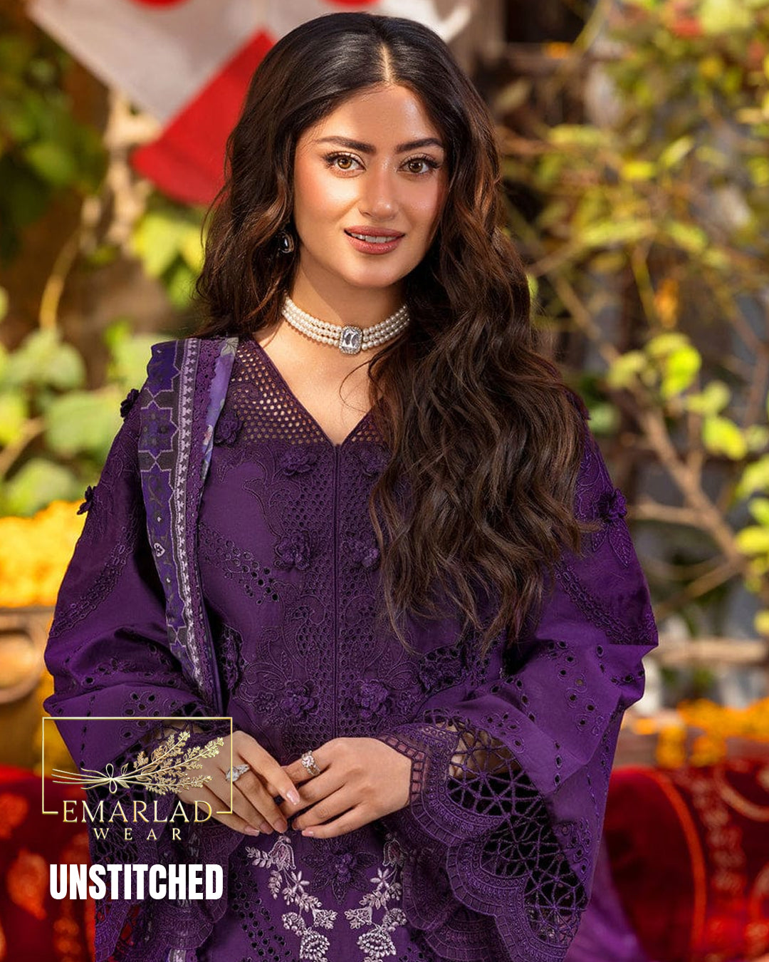 Motifz Dark Purple Luxury Chikan Kari Lawn Embroidered 3PC Suit for Women – Premium Summer Collection