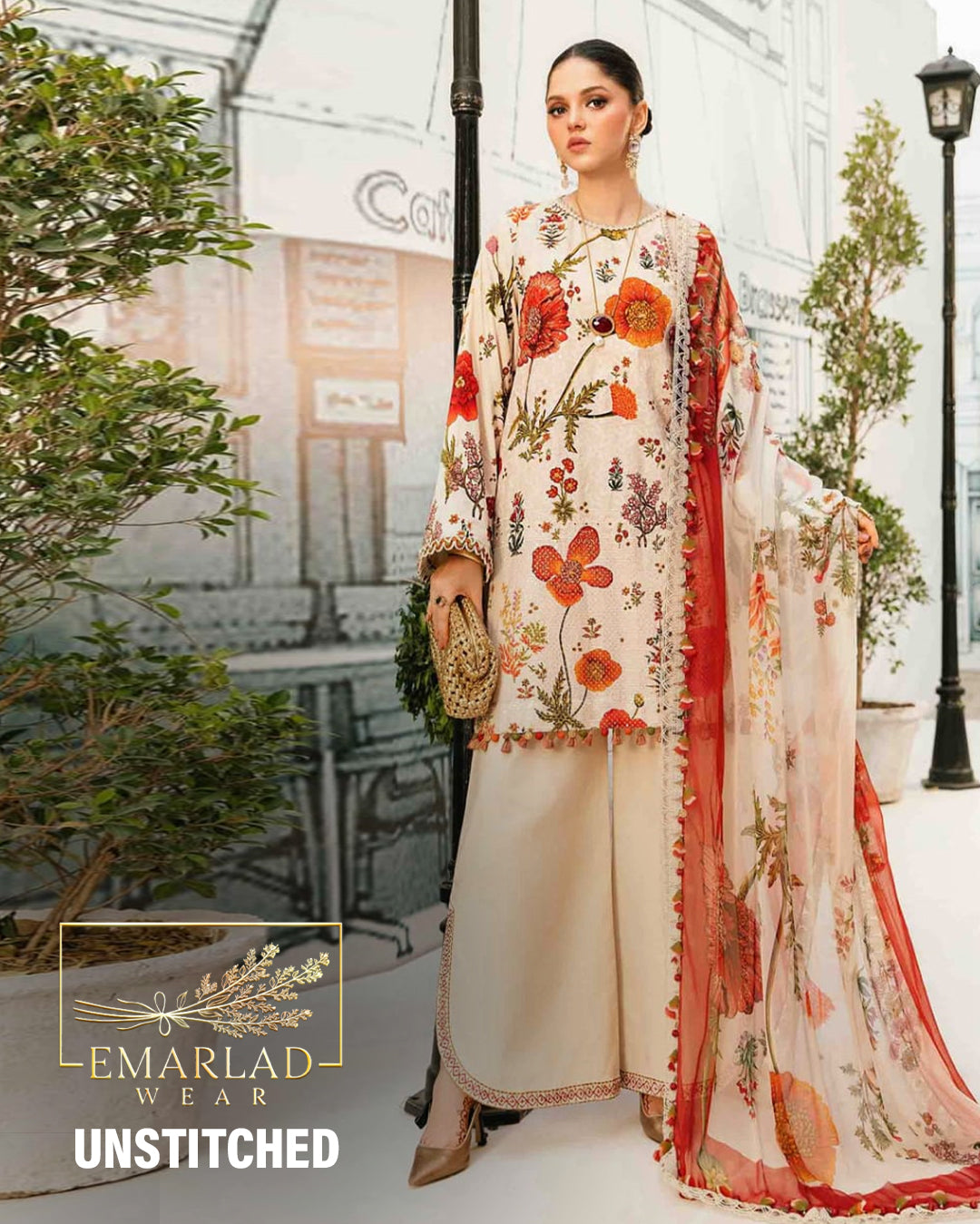 Maria B MPT-2607-A | skin front emb - Lawn Collection