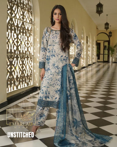 Maria B Skin Blue Printed Lawn Suit with Embroidered Chiffon Dupatta – 3 Piece Lawn Collection