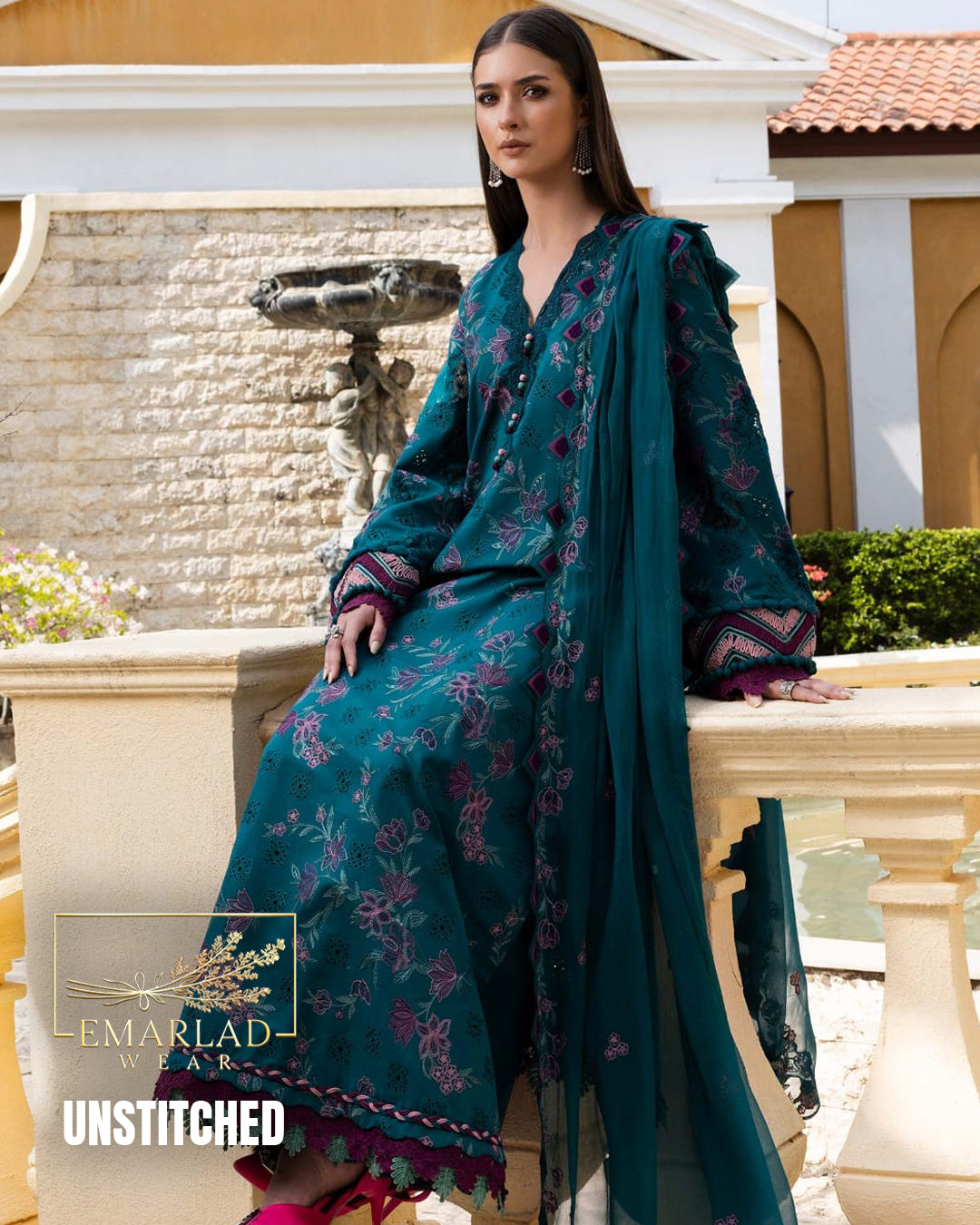 Maria B Luxury Lawn Collection Peacock Green Embroidered Dress with Or Emarlad Wear Maria B Luxury Lawn Collection Peacock Green Embroidered Dress with Or Emarlad Wear