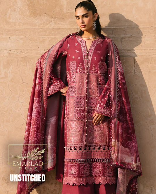 Bin Ilyas Mehroon Luxury Lawn Suit 2026 – 3PC Embroidered Dress