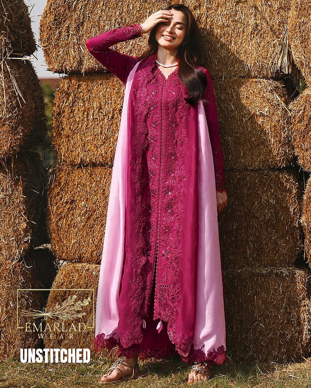 Azure Shocking Pink Luxury Chicken Kari Lawn Embroidered 3PC Unstitched Suit | Premium Summer Collection