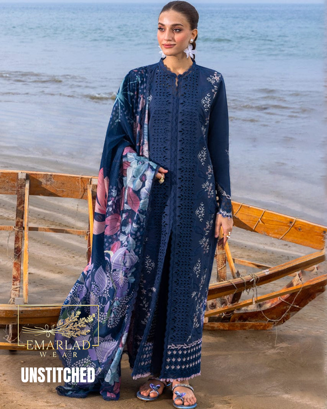 Rangrasiya Unstitched Replica Heavy Embroidered Lawn Suit with Silk Dupatta