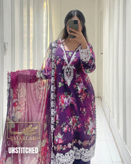 Aneelas Purple Lawn 3PC Suit with Embroidered Chiffon Dupatta