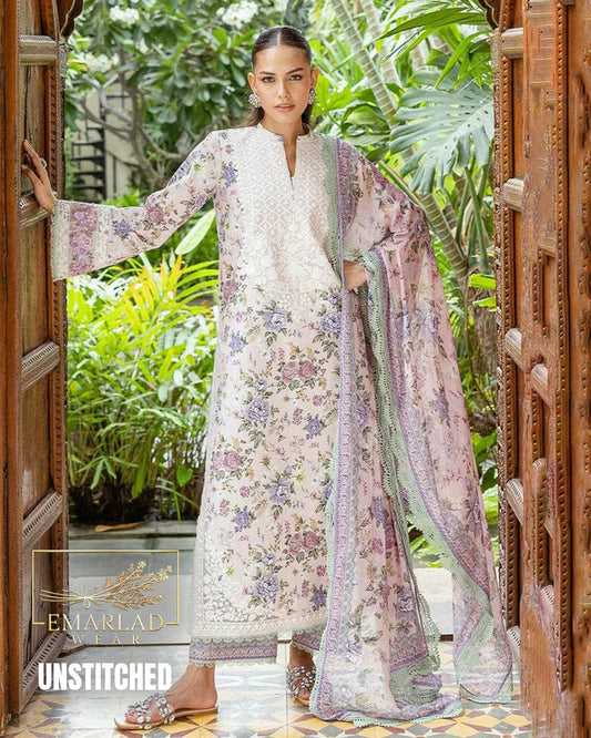 Zainab Chottani Floral M7 Pink Lawn Suit with Chiffon Embroidered Dupatta – 3 Piece