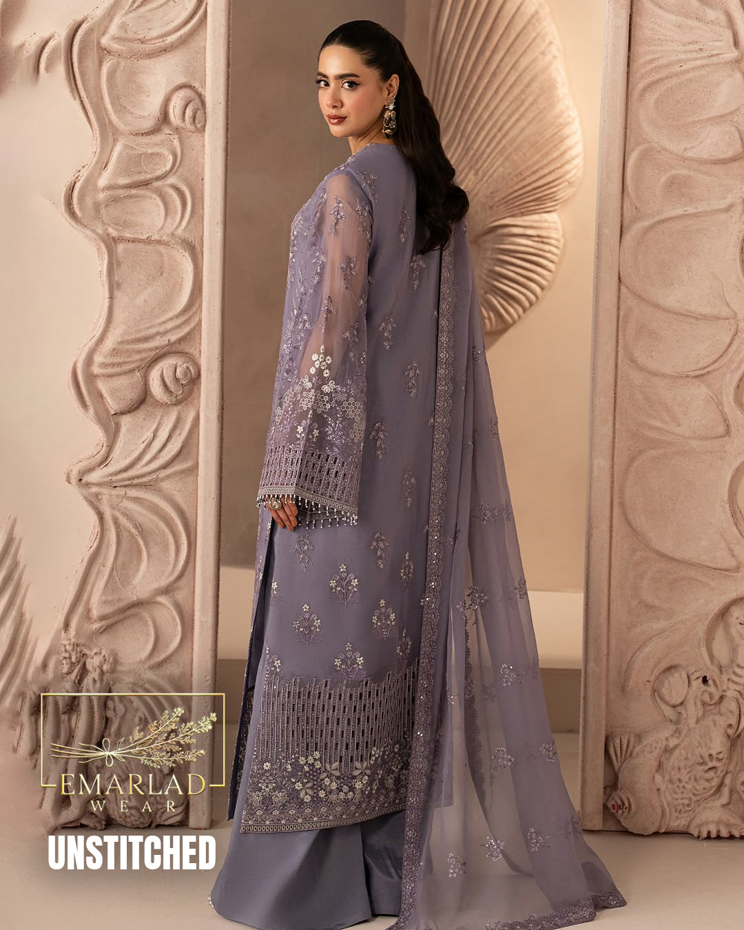 Aura Threads Lilac Luxury Embroidered Chiffon Suit Design 2577