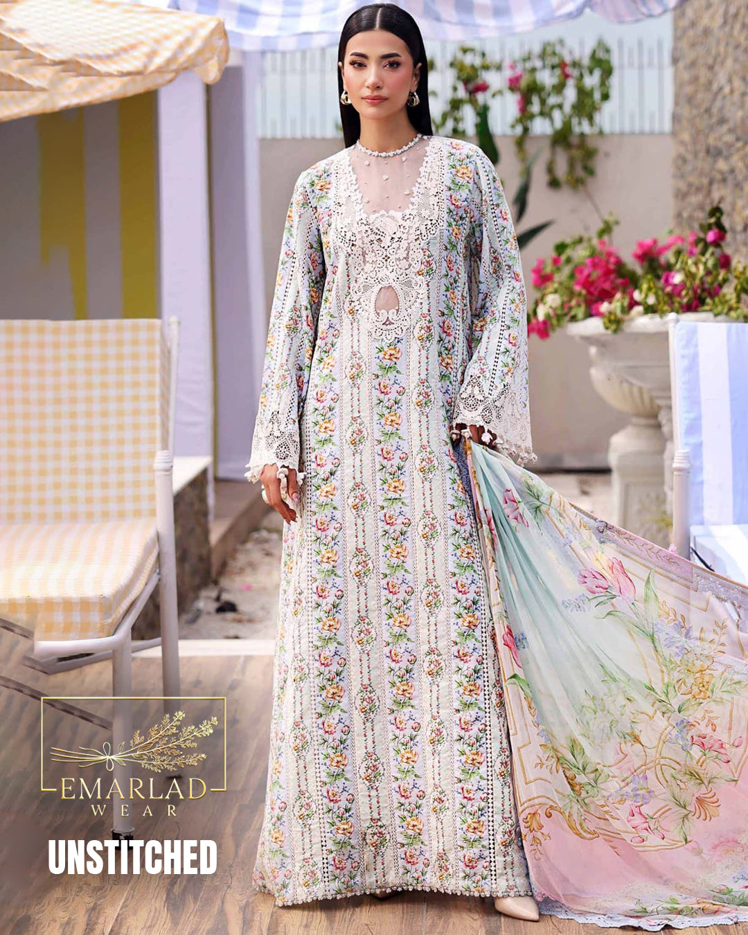 Maria.B MPT-3010-AB Sky Blue Lining (Nisa) Lawn & Chiffon Replica – Premium 3 Piece Suit
