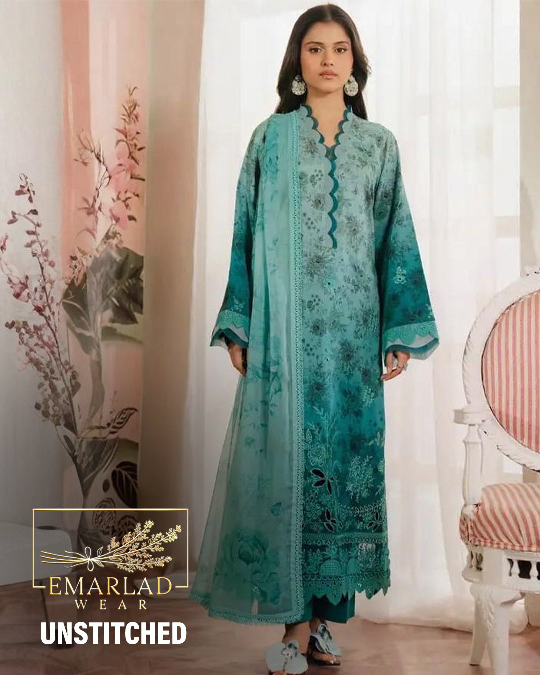 Afrozeh | Aqua Green Tie & Die - Lawn Chikankari Collection