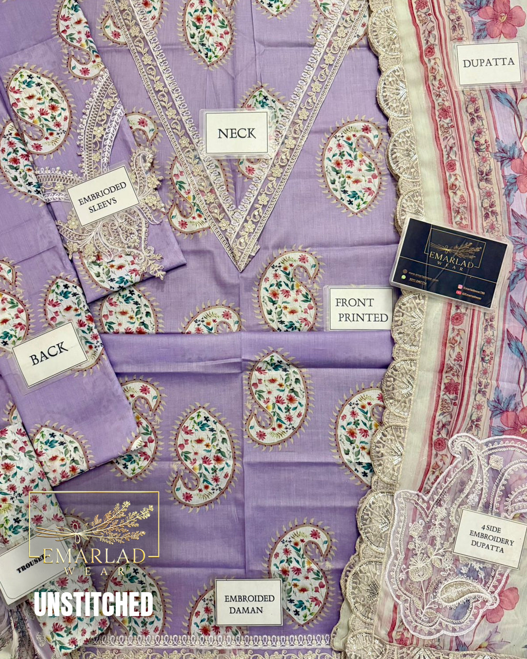 Maria B Kairy Lilac Purple Lawn Suit with Chiffon Embroidered Dupatta & Printed Trouser