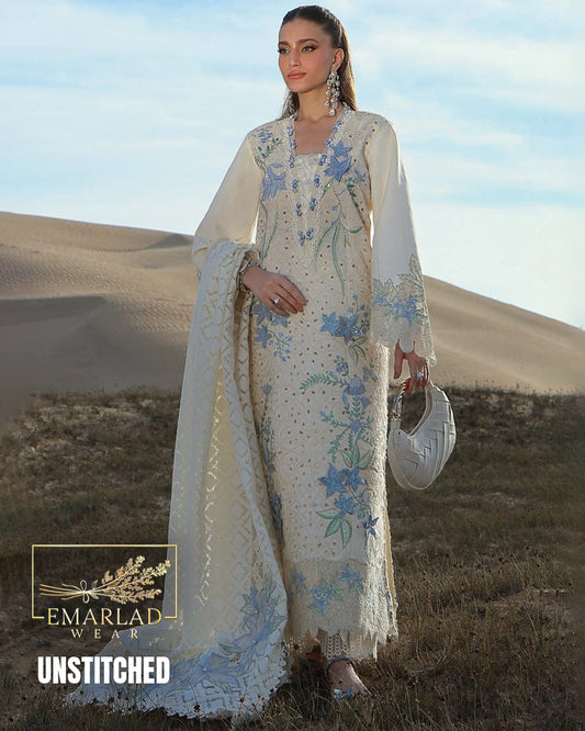 Rung Rasia Embroidered Luxury Lawn Unstitched 3Pc Suit RR NC 16 Cream Buy Online in Pakistan