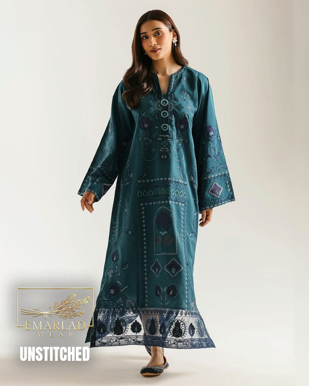 Ethnic Zinc Green 2 Piece Shalmoz Silk Embroidered Suit