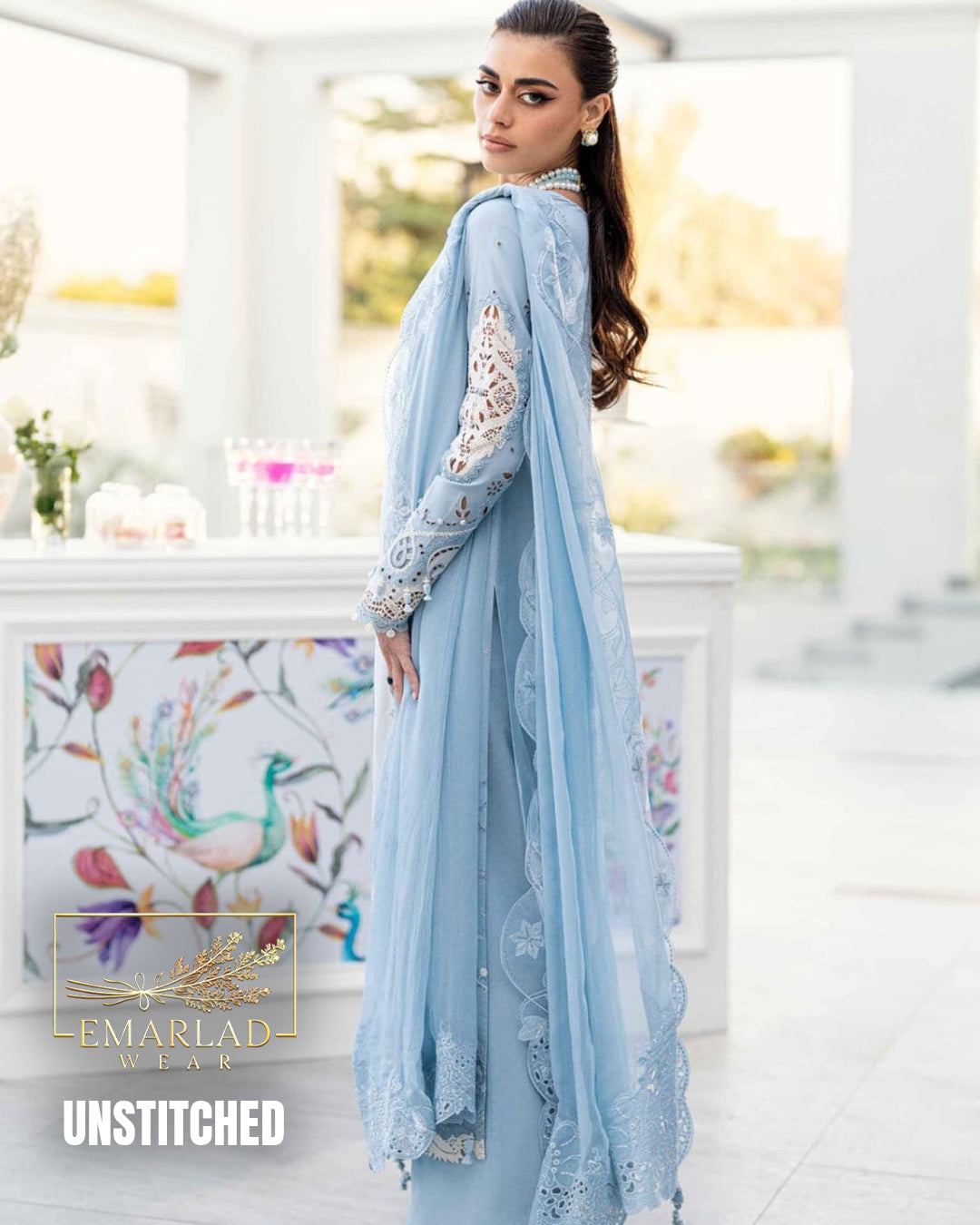 Qalamkar Tasha White & Blue Luxury Embroidered Lawn 3 Piece Suit
