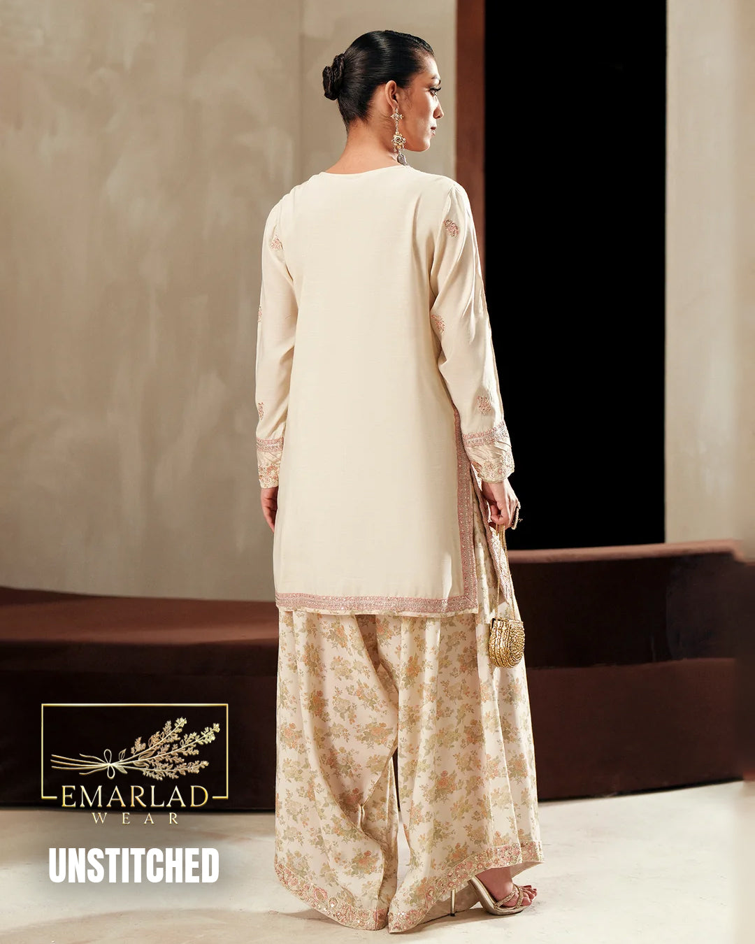 Ethnic White Raw Silk 3 Piece Embroidered Suit with Shamoze Dupatta