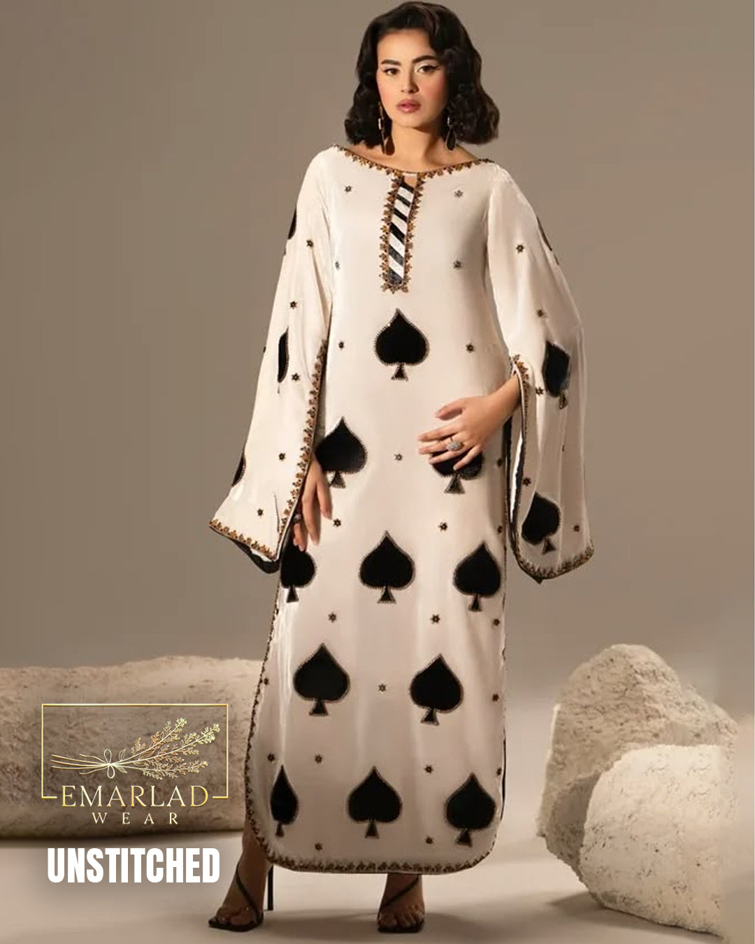 Emarlad Pret White Silk Formal Kaftan Collection Replica