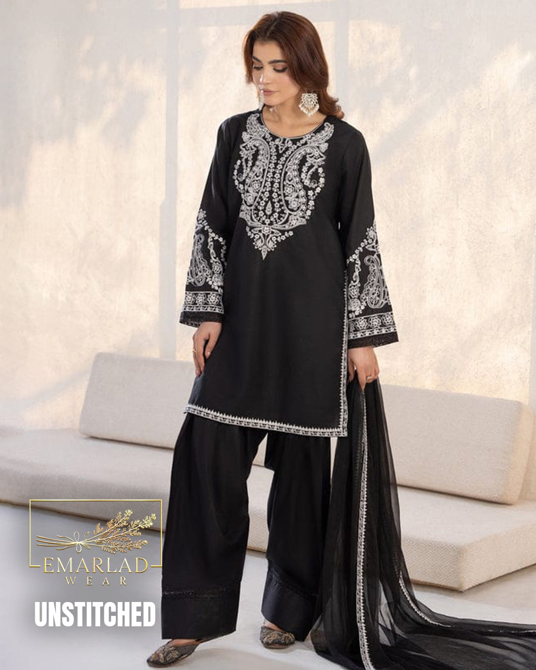 Maria B Black Chiffon 3 Piece Embroidered Suit