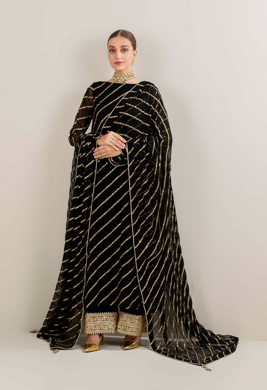 Designer Wear Black Chiffon Dress 3pc