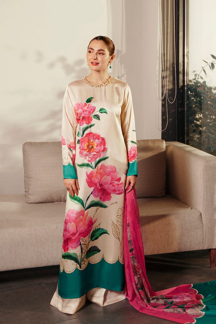 Lulusar Hania amir Wear Skin Digital Silk Embroidery Dress 3pc