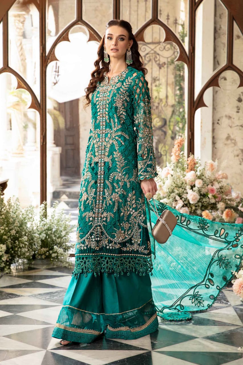 Maria B Green Wedding Collection Hand Work Organza Dress