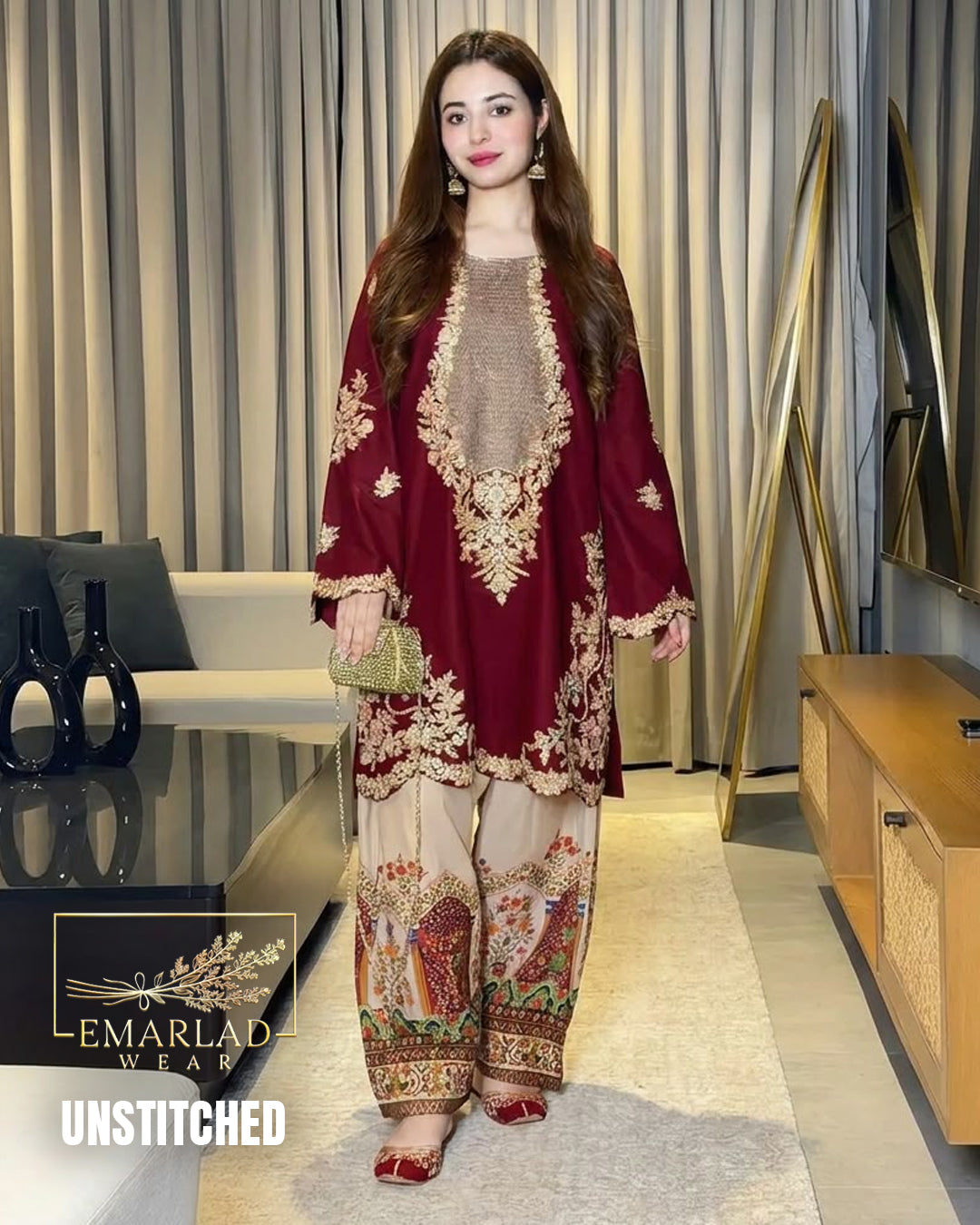Ethnic Mehroon 2 Piece Shalmoz Silk Embroidered Suit