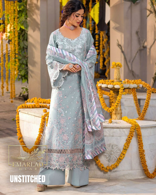 Motifz Heer Design #188 Grey Luxury Lawn Cotton Suit – Khaddi Net 3PC Chickenkari Embroidered Outfit