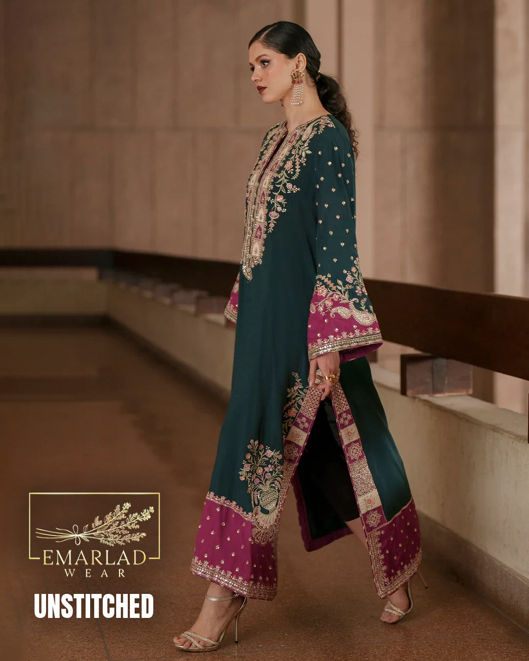Ethnic Luxury Green Pink Kaftan Collection 2026 EK-E1098-26