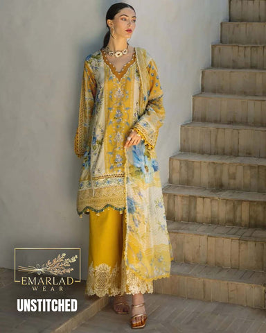 ELAF Yellow Lawn Suit – Heavy Embroidered Chiffon Dupatta