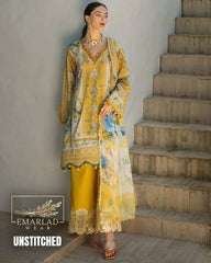 ELAF Yellow Lawn Suit – Heavy Embroidered Chiffon Dupatta