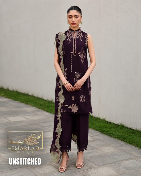 Qalamkar Dark Purple Dhanak Winter Collection 3 Piece Unstitched Suit