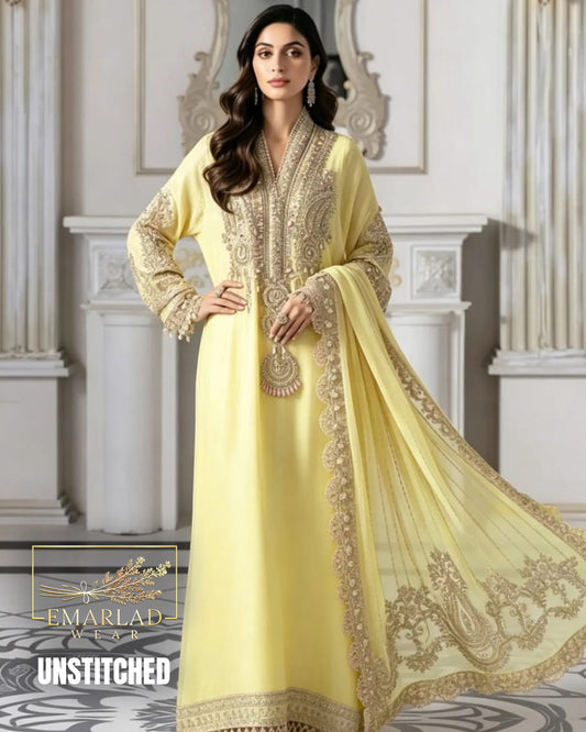 Maria B BD-3005 Lemon Luxury Lawn Embroidered Suit